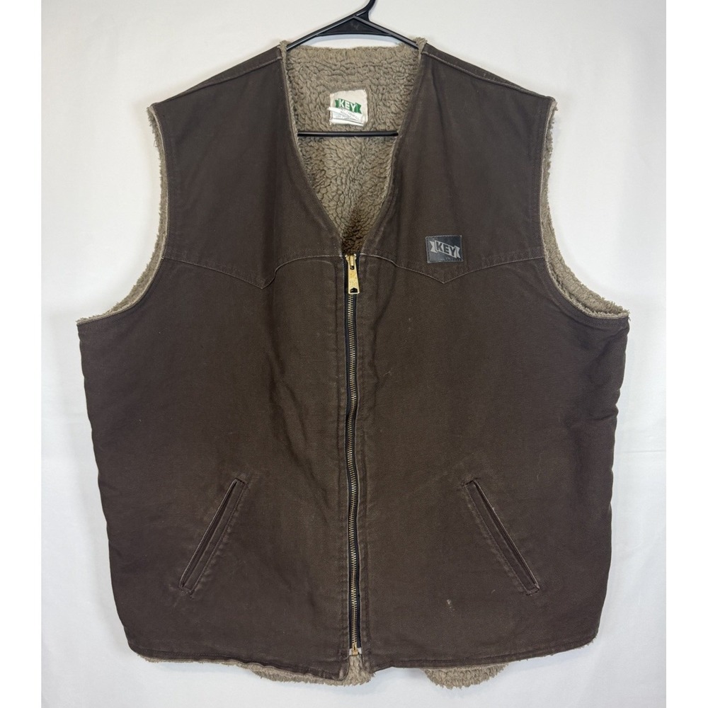 VTG Key Vest Mens Xl Tall Brown Work Wear Sherpa Lined Duck Canvas Warm Dry